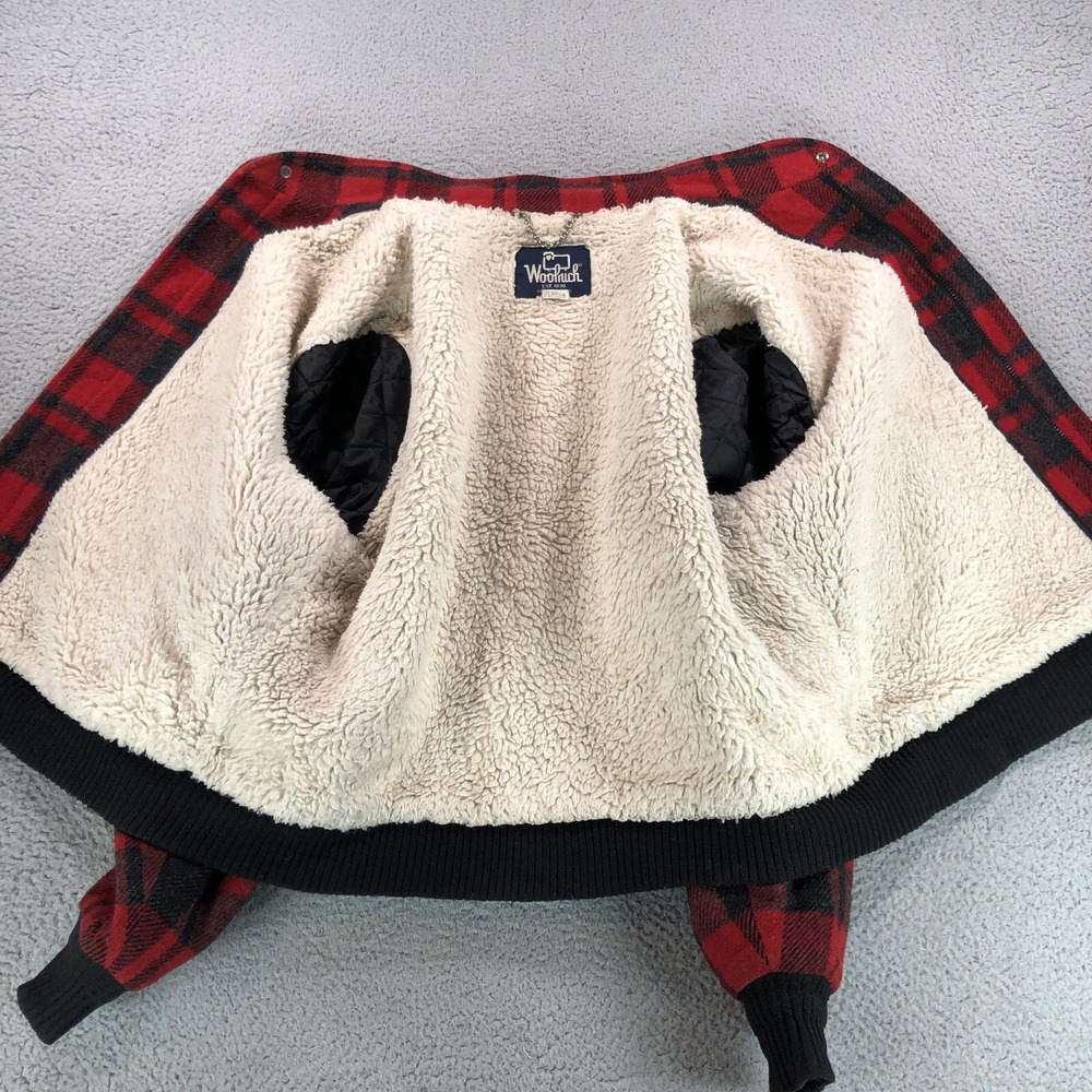 VTG Woolridge Jacket Adult Extra Large Red Black Plaid Sherpa Lined Bomber‎ USA - Picture 9 of 14